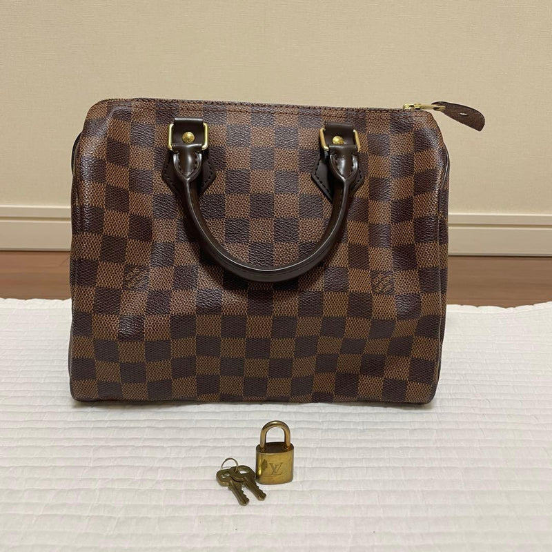 Louis Vuitton Damier Speedy Handbag Coated Canvas Brown Leather