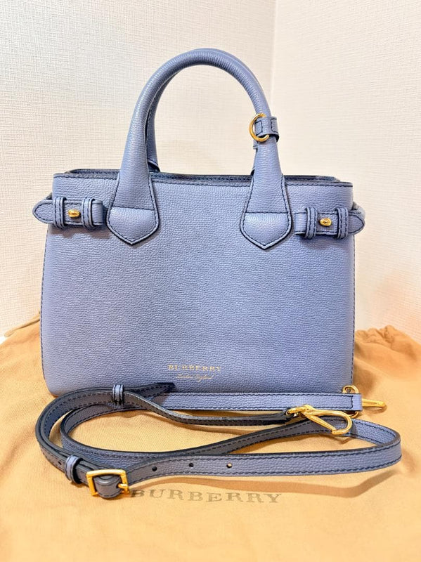 Burberry 2way Handbag Shoulder Bag Leather Light Blue Gold Hardware