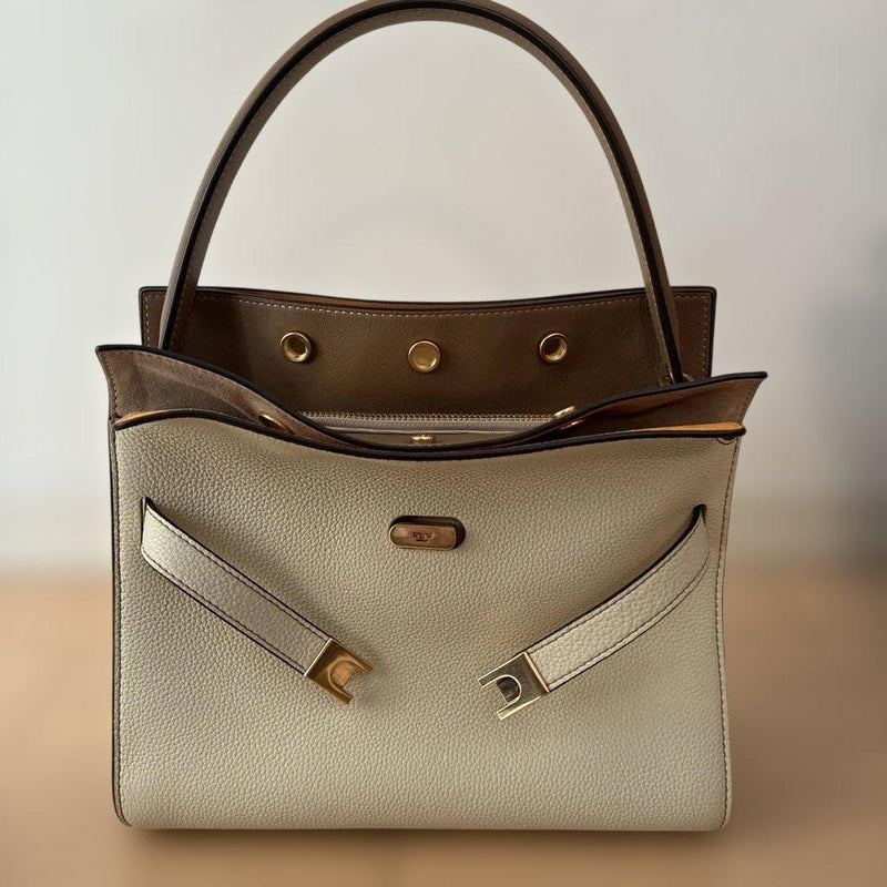 Tory Burch Lee Radziwill Double Bag Hand Shoulder 2-way Leather Beige