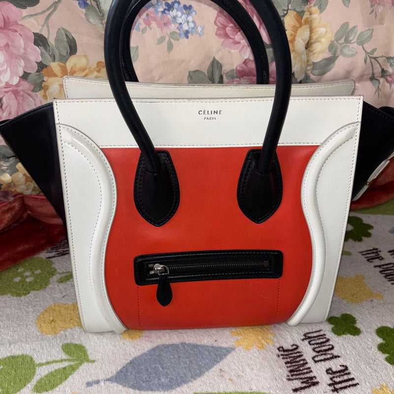 Céline Luggage Tote Bag Leather Orange White Black