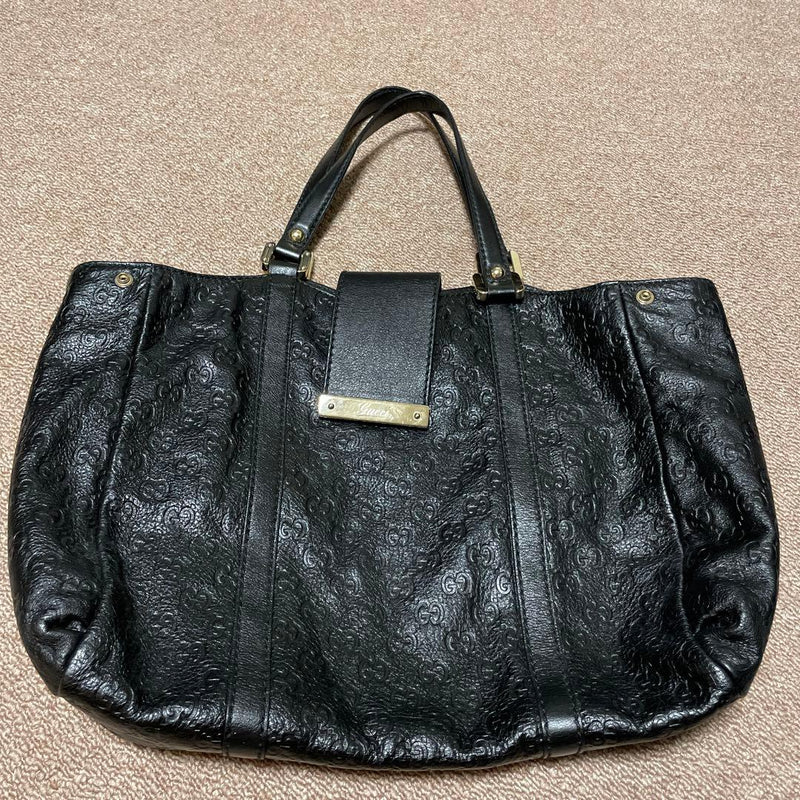 Gucci Monogram Tote Bag Black Leather Gold Hardware Shoulder Bag