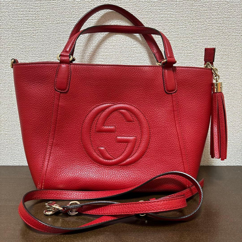 Gucci Soho Interlocking Crossbody Shoulder Bag Leather Red