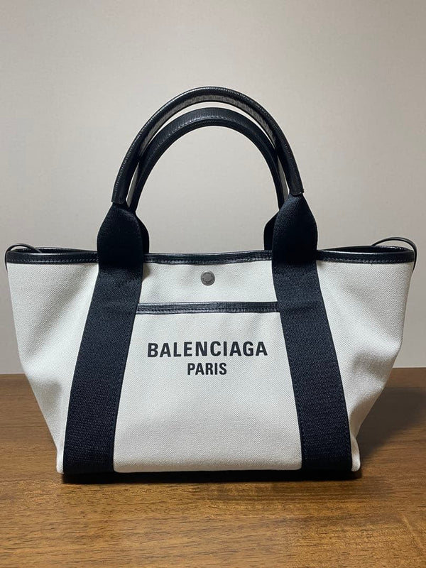 Balenciaga Tote Bag Canvas Leather White Black Handbag