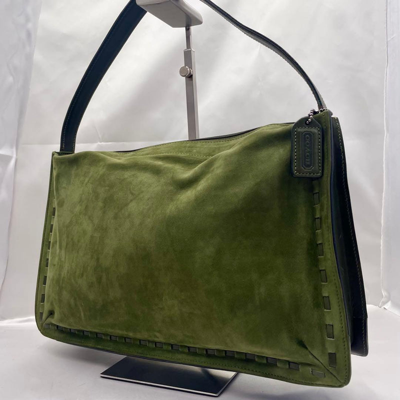 Coach 9476 One Shoulder Handbag Suede Leather Olive Green