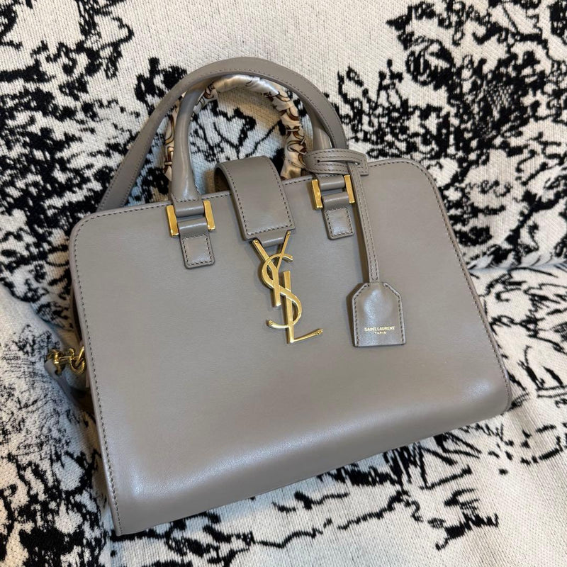 Saint Laurent Paris Baby Cabas Handbag Cowhide Leather Gray Gold Hardware