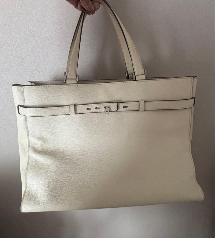 Valextra B-cube Tote Bag Handbag Leather Ivory