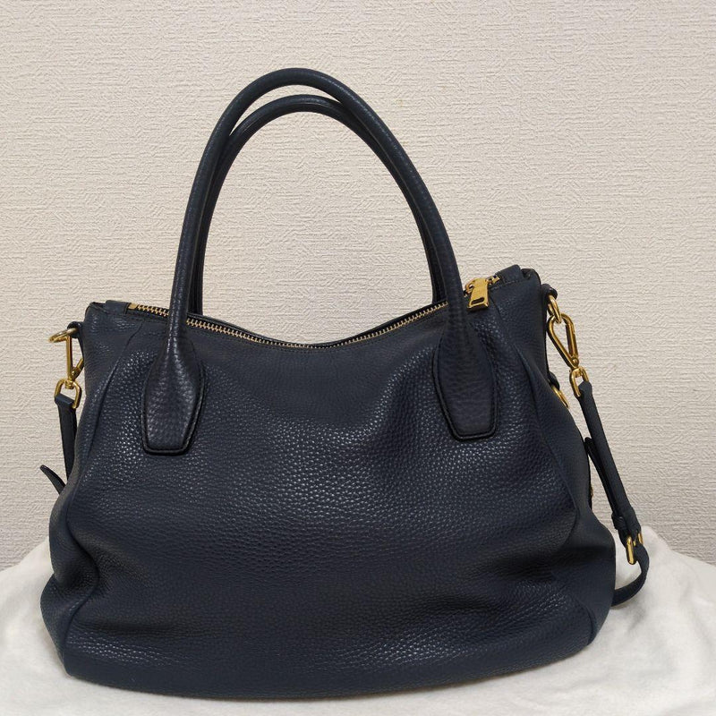 Prada BR4992 2-Way Handbag Shoulder Bag Leather Navy Blue