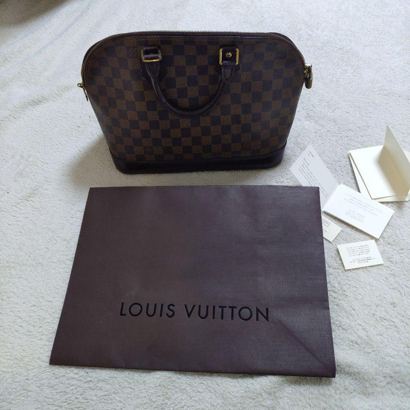 Louis Vuitton Damier Handbag Leather Brown Shoulder Bag Metal Lock