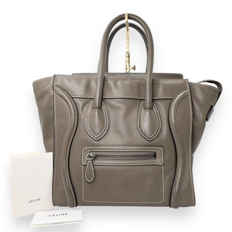 Celine Luggage Micro Shopper Handbag Greige Pebbled Leather