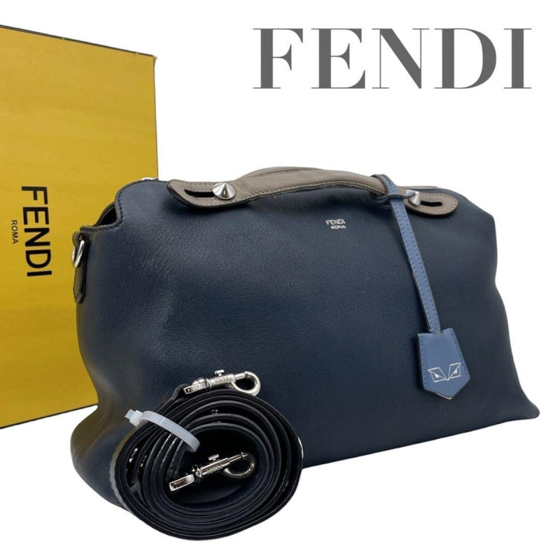 Fendi By The Way Shoulder Handbag Calfskin Leather Navy Greige Ice Blue