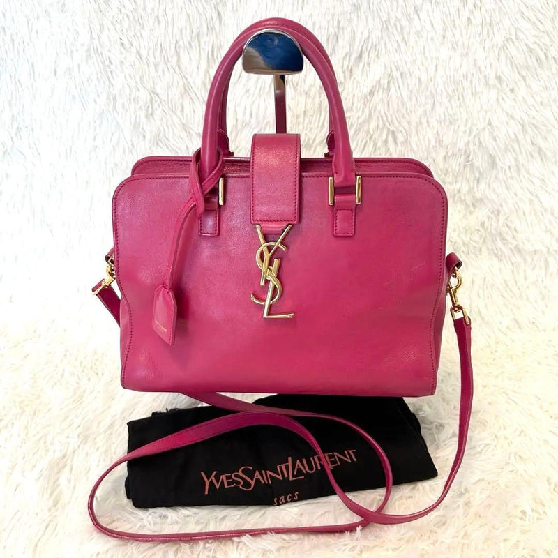Saint Laurent Baby Cabas 2WAY Handbag Shoulder Bag Pink Leather Gold Hardware