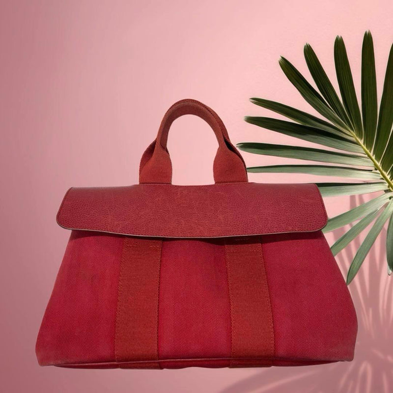 Hermes Valparaiso Pm Handbag Canvas Leather Red