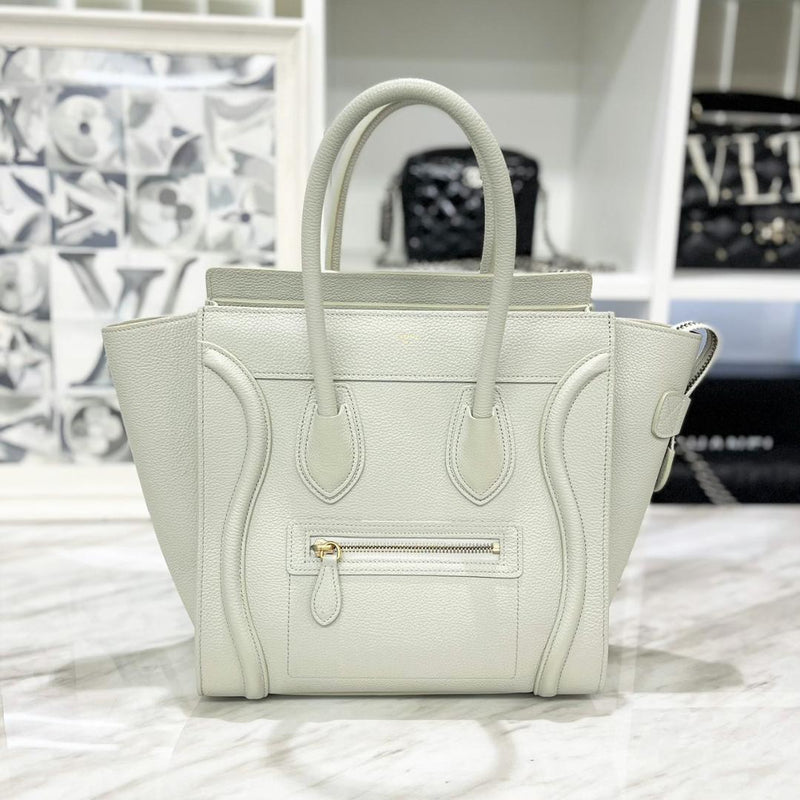 Celine Luggage Micro U-AT-5119 Handbag Drummed Calfskin Mint Green Gold Hardware