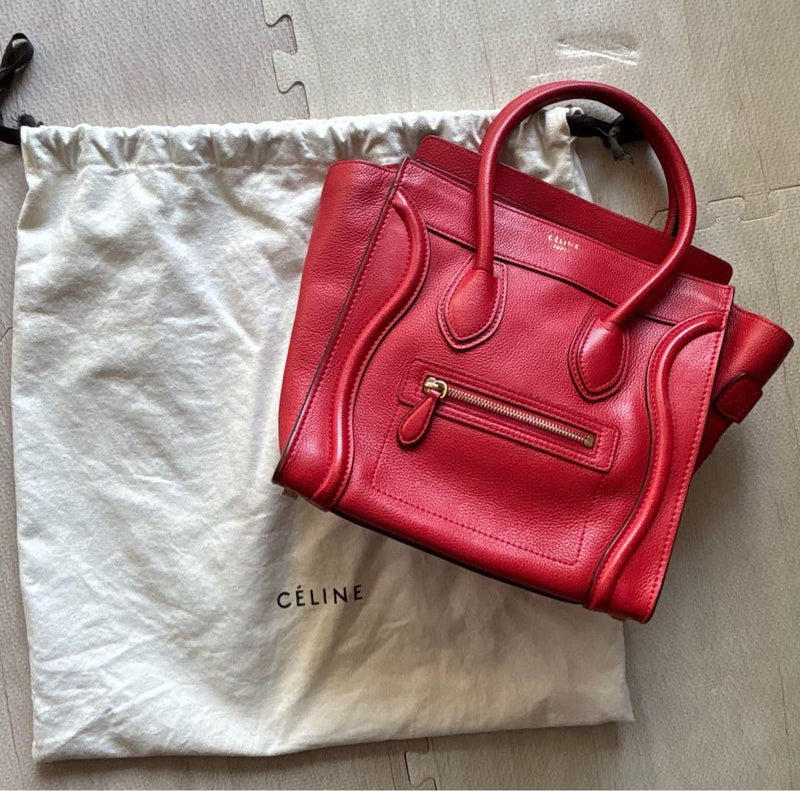 Celine Luggage Shopper Handbag Leather Red Tote Bag