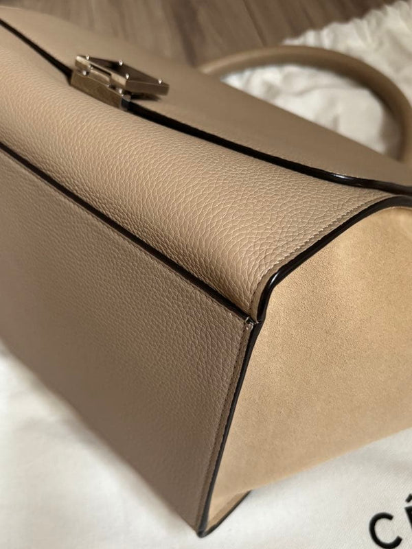 Celine Trapeze Handbag Shoulder Bag Leather Beige
