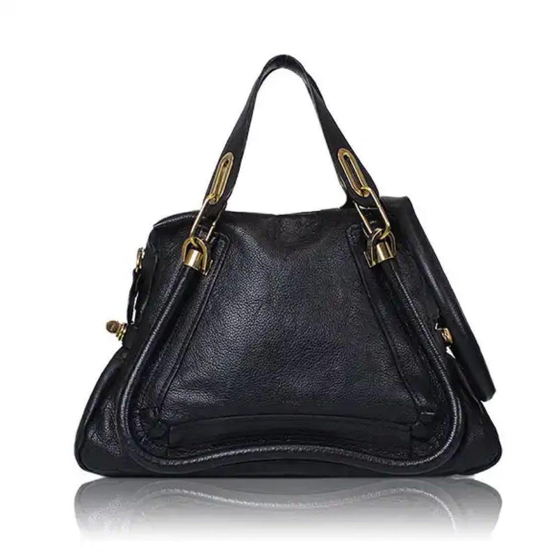 Chloe Paraty 2-Way Handbag Shoulder Bag Crossbody Leather Black