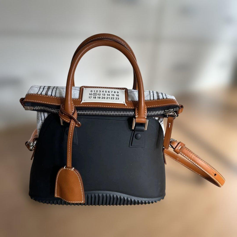 Maison Margiela 11 2 Way Shoulder Handbag Rubber Leather Black Checkered