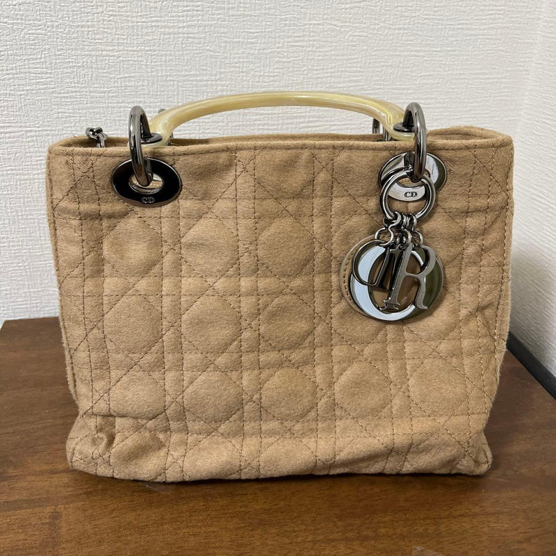 Dior Lady Dior Handbag Felt Beige Shoulder Bag