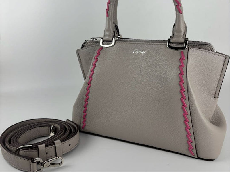 Cartier C De 2-Way Handbag Shoulder Bag Leather Gray Pink