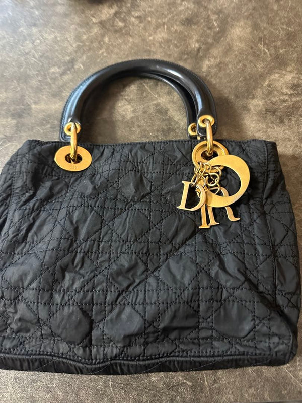 Christian Dior Lady Dior Handbag Black Nylon Cannage Gold Hardware