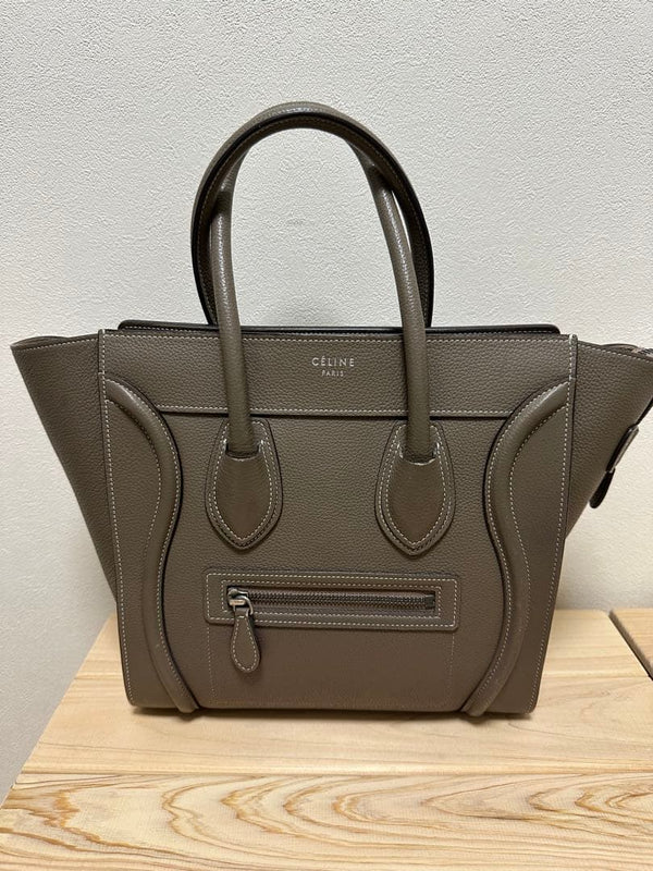 Celine Luggage Micro Tote Bag Taupe Khaki Leather