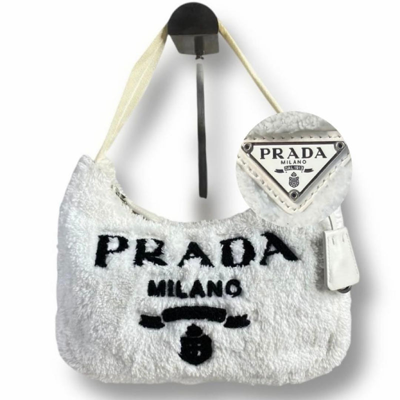 Prada Terry Re-edition 2000 1NE515 Handbag Pile White Logo Charm
