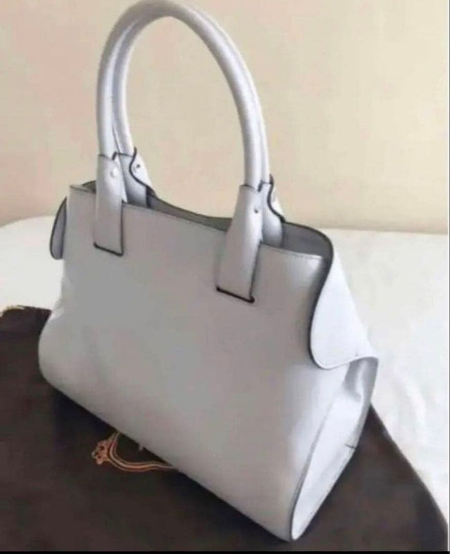Tods Handbag Tote Bag Cowhide Leather Gray Double Handle Bottom Studs