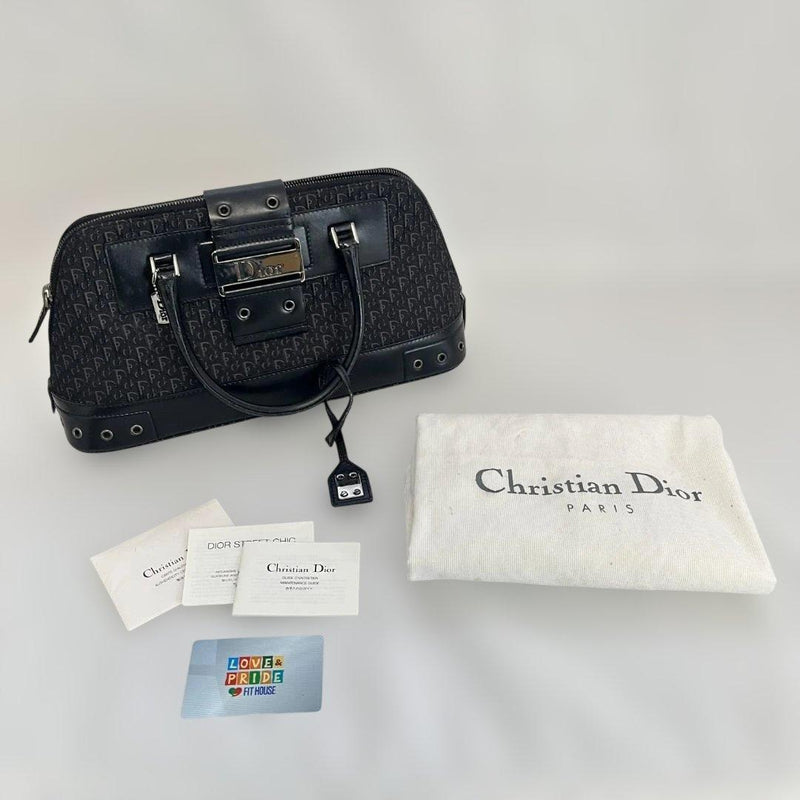 Christian Dior Street Chic Trotter Handbag Canvas Leather Black