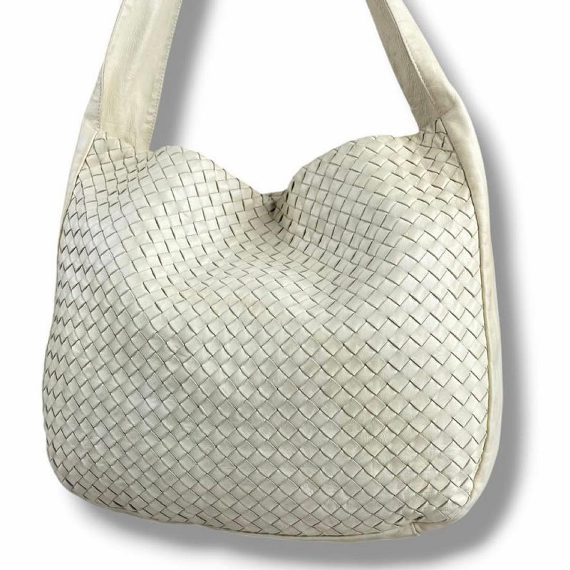 Bottega Veneta Intrecciato Shoulder Bag Leather Ivory Beige