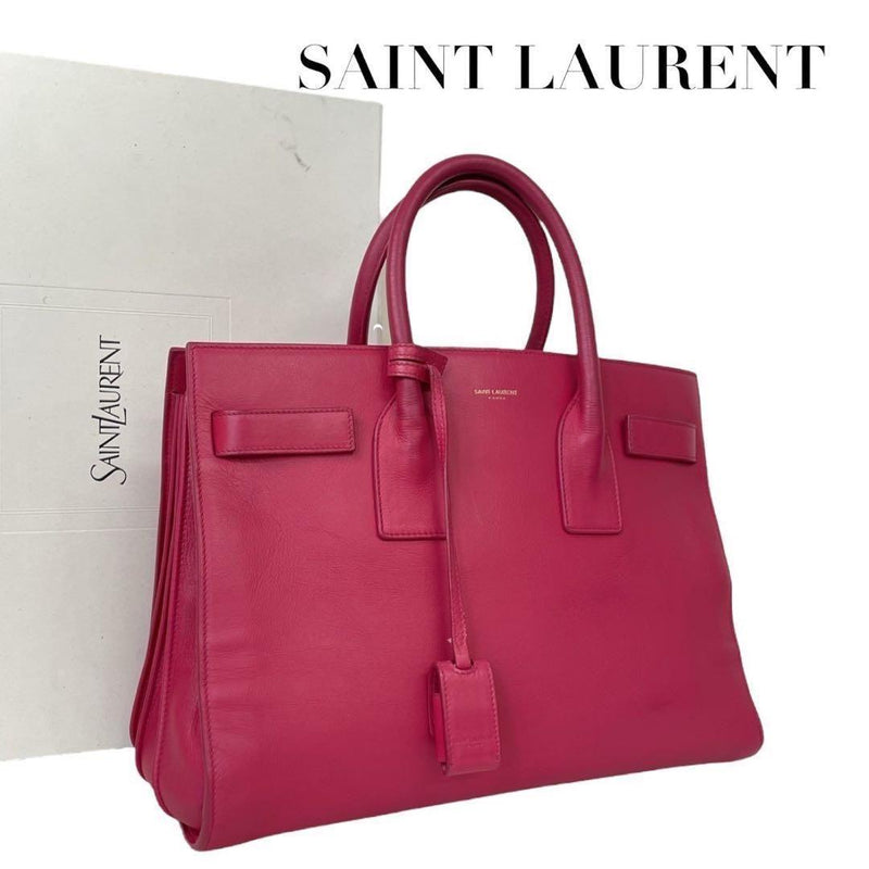 Saint Laurent Sac De Jour Tote Bag Handbag Pink Leather
