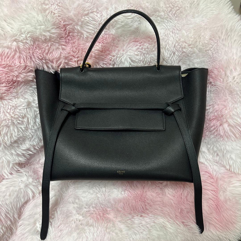 Celine Belt Bag Mini Handbag Shoulder Bag Black Leather Gold Hardware