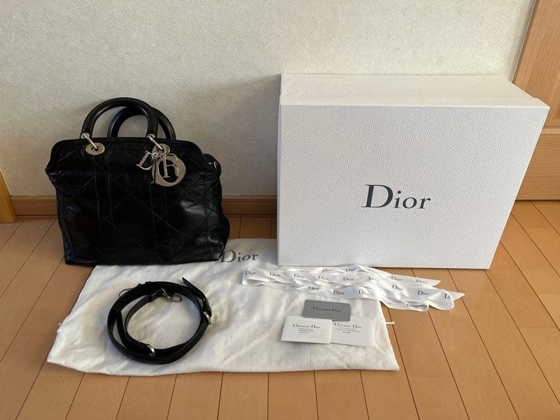 Christian Dior Granville 2-Way Handbag Shoulder Bag Black Leather