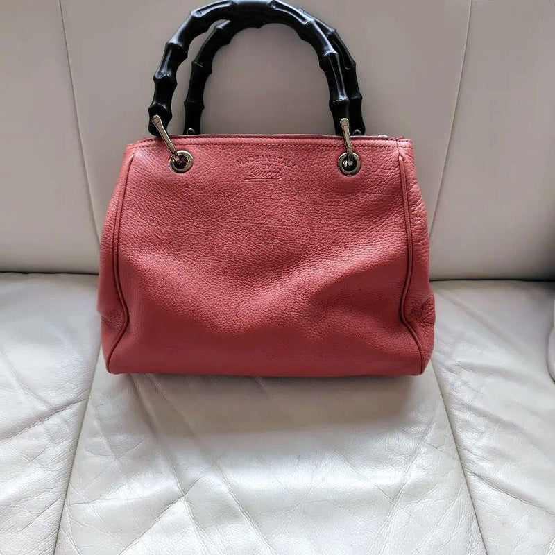 Gucci Bamboo Handle 2 Way Shoulder Crossbody Bag Pink Leather Handbag