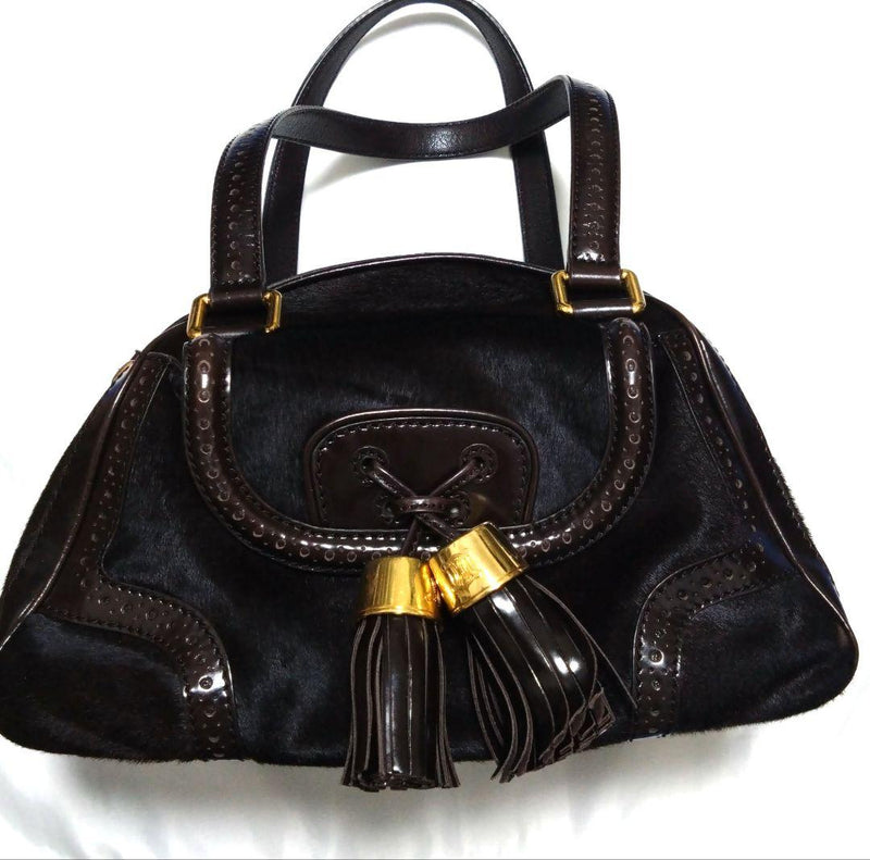 Celine Vintage Harako Self-standing Fringe Handbag Leather