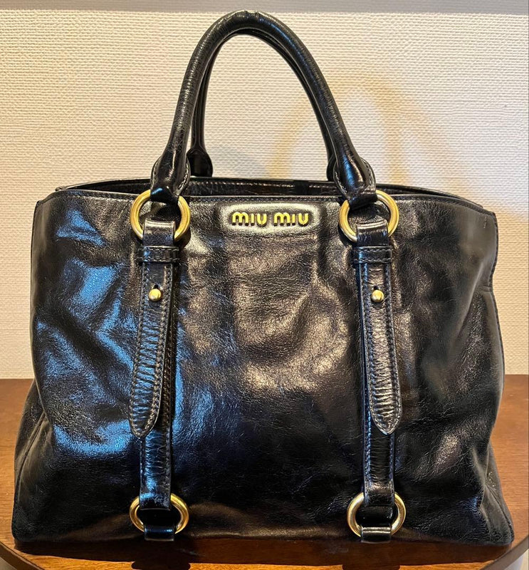 Miu Miu Vitello Lux Leather Tote Bag Black