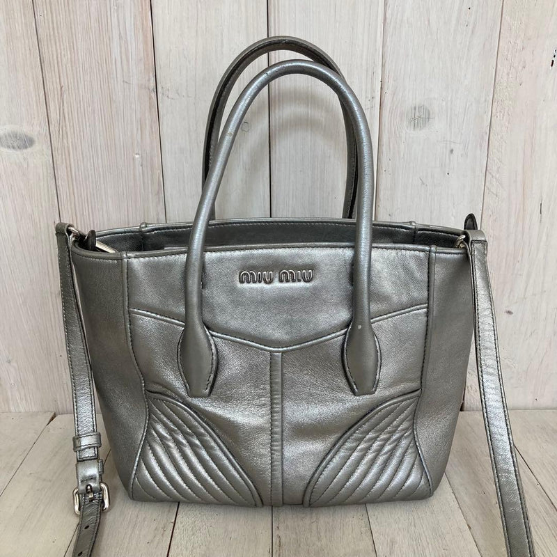 Miu Miu 2way Handbag Shoulder Bag Black Leather Silver Hardware