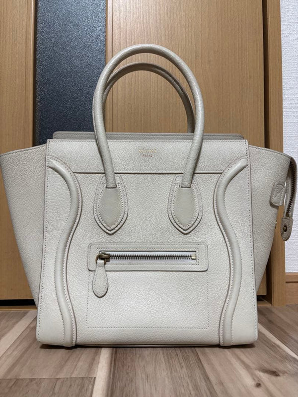 Celine Luggage Micro Shopper Handbag Leather White