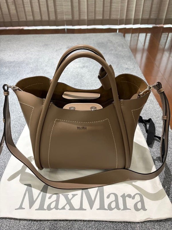Max Mara Greige Leather Handbag Shoulder Bag Tote