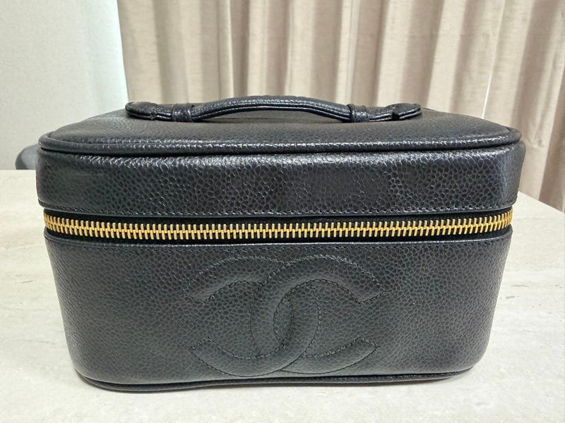 Chanel Vanity Bag Black Leather Handbag Cosmetic Pouch