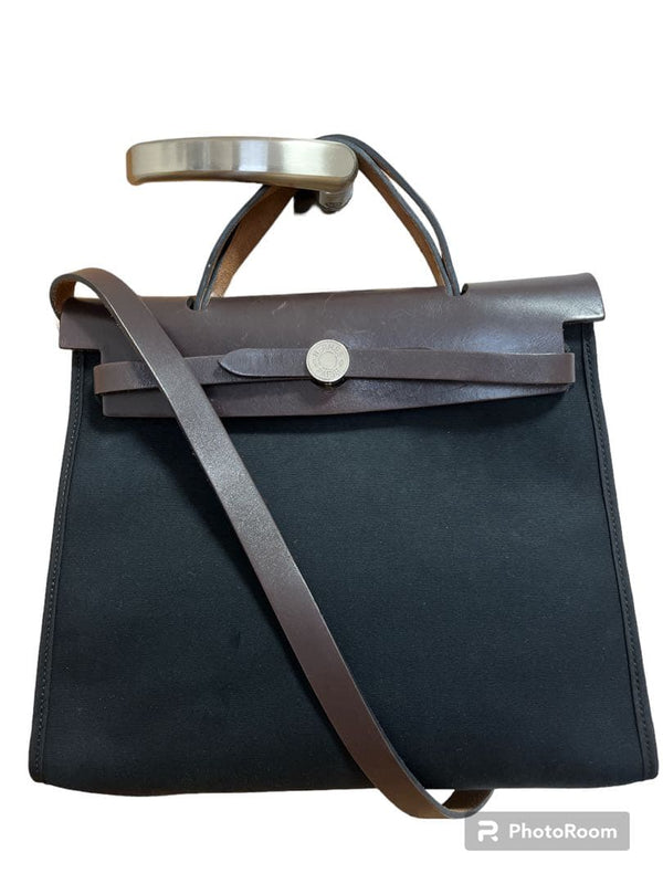 Hermes Herbag Zip Pm Toile Officier Box Calf Shoulder Bag Black