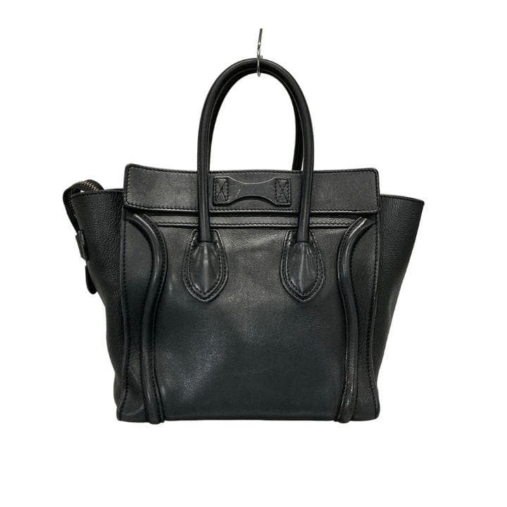 Celine Luggage Micro Shopper Handbag Drummed Calfskin Black