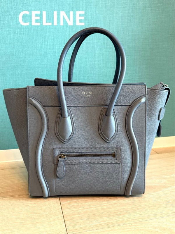 Celine Luggage Micro Tote Bag Blue-gray Leather Handbag