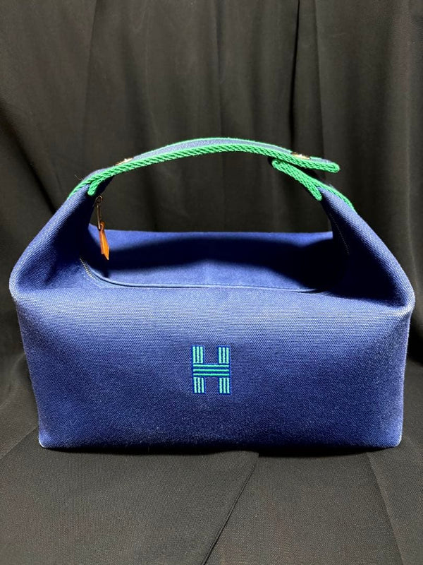 Hermes Brid-a-brac Gm Pouch Cosmetic Bag 100 Cotton Canvas Marine