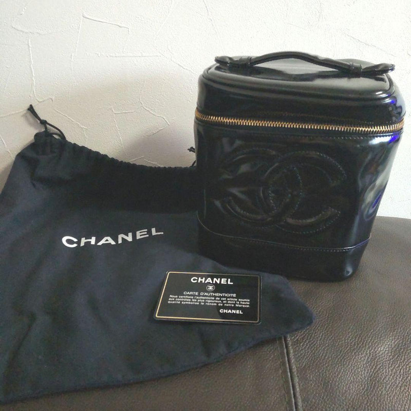 Chanel Vanity Bag Cosmetic Pouch Enamel Leather