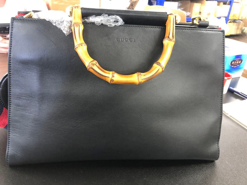 Gucci Bamboo Handle Handbag Shoulder Bag Black Leather