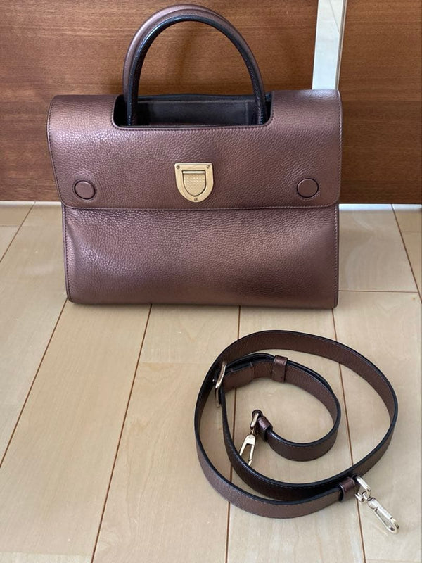 Christian Dior Handbag Shoulder Bag Bronze Leather Gold Hardware