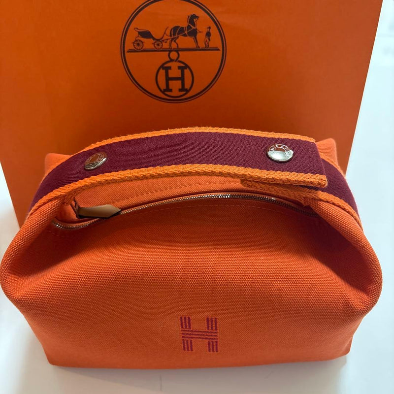 Hermes Brides-a-brac Pm Pouch Cosmetic Toiletry Bag Cotton Orange