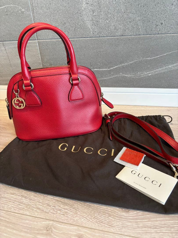 Gucci Gg Logo Handbag Shoulder Bag Leather Red