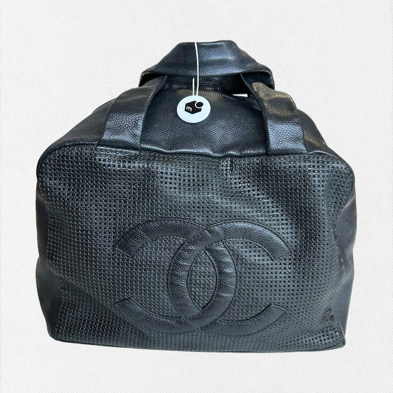 Chanel Coco Mark Shoulder Bag Mesh Leather Black Silver Hardware