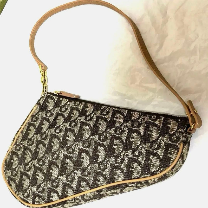 Christian Dior Trotter Saddle Bag Canvas Leather Brown Shoulder Bag